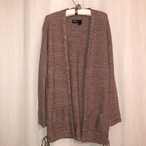 daytrip L Knit Heathered Rust Cream Open Front Cardigan